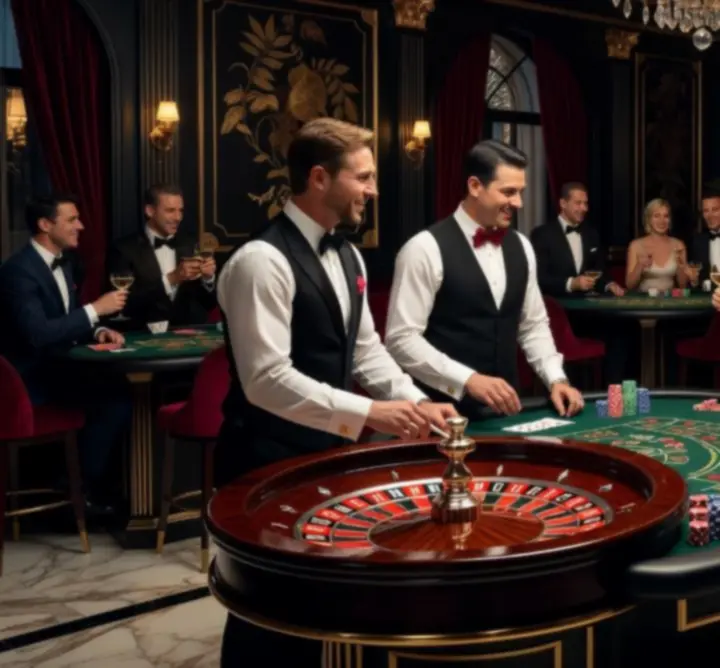 Luksusowa klubowa atmosfera podczas wieczoru kasynowego z profesjonalnym stołem pokerowym