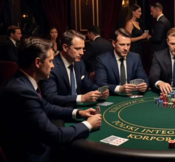 Goście biorący udział w integracyjnym wieczorze pokerowym