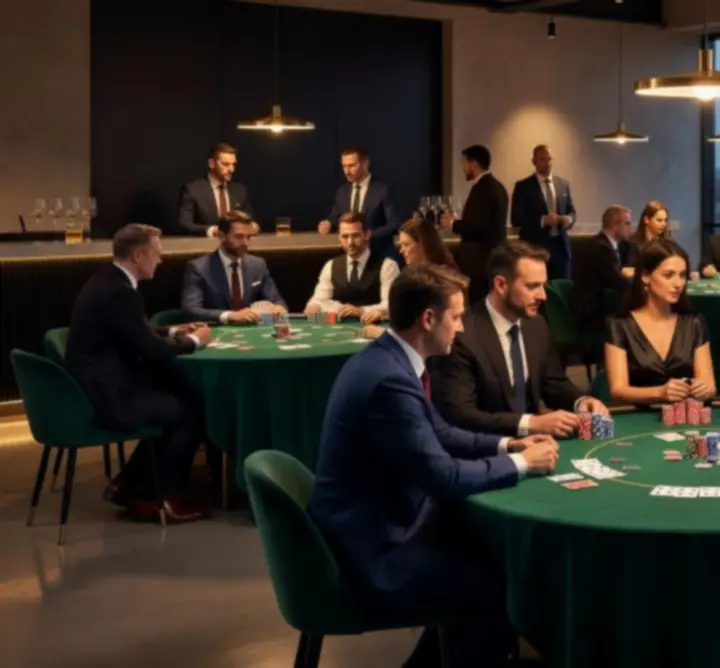 Profesjonalne stoły pokerowe podczas wieczoru kasynowego